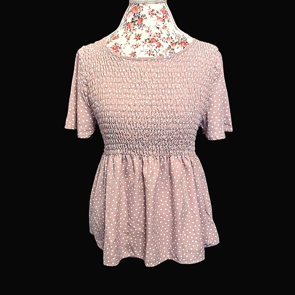 Urban Romantics Smocked Polka Dot Top